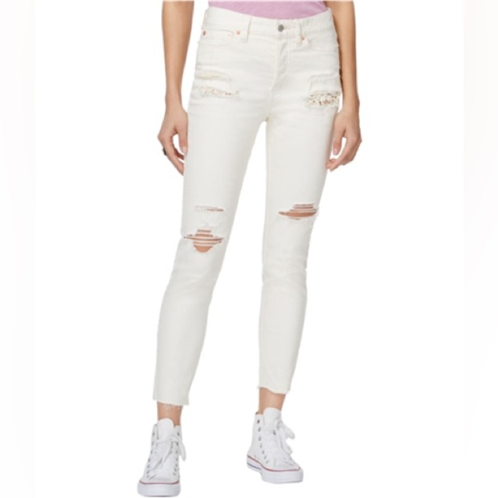 Free People Stylish Cream Distressed Women's Jeans size 26W - NWT’s